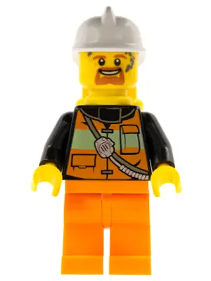 CTY0737:  Fire - Reflective Stripe Vest with Pockets and Shoulder Strap, Orange Legs, White Fire Helmet, Yellow Air Tanks, Dark Orange Goatee