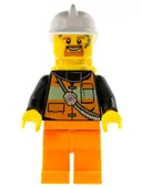 Minifigurka: CTY0737:  Fire - Reflective Stripe Vest with Pockets and Shoulder Strap, Orange Legs, White Fire Helmet, Yellow Air Tanks, Dark Orange Goatee