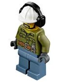 Minifigurka: CTY0740:  Volcano Explorer - Male, Shirt with Belt and Radio, Black Angular Beard, White Construction Helmet with Black Ear Protectors / Headphones