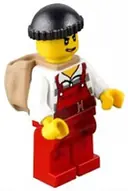 Minifigurka: CTY0746:  Police - City Bandit Male with Red Overalls, Black Knit Cap, Backpack, Lopsided Open Mouth Smile