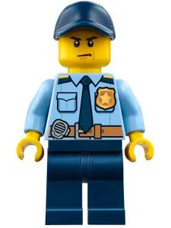 CTY0748:  Police - City Shirt with Dark Blue Tie and Gold Badge, Dark Tan Belt with Radio, Dark Blue Legs, Dark Blue Cap with Hole