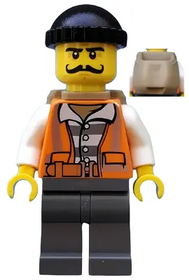 CTY0754:  Police - City Bandit Male with Orange Vest, Black Knit Cap, Moustache Curly Long