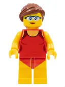 Minifigurka: CTY0759:  Beachgoer - Red Female Swimsuit and Light Blue Glasses
