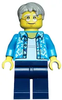 Minifigurka: CTY0762:  Beachgoer - Gray Male Hair, Glasses and Hawaiian Shirt