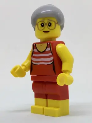 CTY0766:  Beachgoer - Gray Female Hair and Red Old-Fashioned Swimsuit