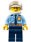 Minifigurka: CTY0772:  Police - City Officer Shirt with Dark Blue Tie and Gold Badge, Dark Tan Belt with Radio, Dark Blue Legs, White Helmet
