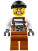 Minifigurka: CTY0773:  Police - Jail Prisoner Overalls 621 Prison Stripes, Dark Orange Legs, Black Knit Cap, Beard