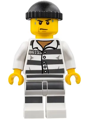 CTY0775:  Police - Jail Prisoner 86753 Prison Stripes, Black Knit Cap, White Striped Legs, Sweat Drops