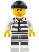Minifigurka: CTY0775:  Police - Jail Prisoner 86753 Prison Stripes, Black Knit Cap, White Striped Legs, Sweat Drops