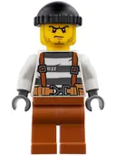 Minifigurka: CTY0777:  Police - City Bandit Crook Overalls 621 Prison Stripes, Dark Orange Legs, Black Knit Cap, Beard Stubble and Scowl