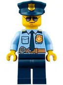 Minifigurka: CTY0778:  Police - City Officer Shirt with Dark Blue Tie and Gold Badge, Dark Tan Belt with Radio, Dark Blue Legs, Police Hat with Gold Badge, Sunglasses