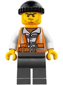 Minifigurka: CTY0779:  Police - City Bandit Crook Orange Vest, Dark Bluish Gray Legs, Black Knit Cap, Beard Stubble and Scowl