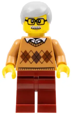 CTY0786:  City Newsstand Visitor - Medium Nougat Argyle Sweater, Dark Red Legs, Light Bluish Gray Hair