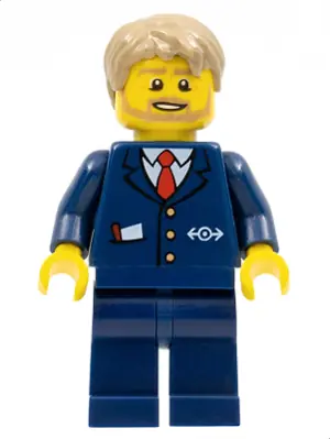 CTY0787:  City Bus Driver - Dark Blue Suit with Train Logo, Dark Tan Short Tousled Hair, Beard