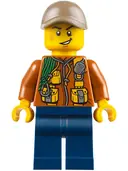 Minifigurka: CTY0790:  City Jungle Explorer - Dark Orange Jacket with Pouches, Dark Blue Legs, Dark Tan Cap with Hole, Scuff Mark