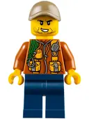 Minifigurka: CTY0792:  City Jungle Explorer - Dark Orange Jacket with Pouches, Dark Blue Legs, Dark Tan Cap with Hole, Stubble