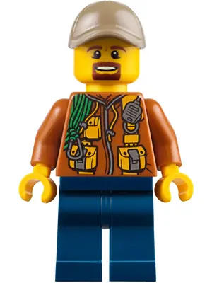 CTY0793:  City Jungle Explorer - Dark Orange Jacket with Pouches, Dark Blue Legs, Dark Tan Cap with Hole, Brown Moustache and Goatee