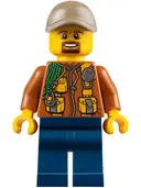 Minifigurka: CTY0793:  City Jungle Explorer - Dark Orange Jacket with Pouches, Dark Blue Legs, Dark Tan Cap with Hole, Brown Moustache and Goatee