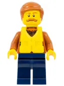 Minifigurka: CTY0803:  City Jungle Explorer - Dark Orange Jacket with Pouches, Dark Blue Legs, Dark Orange Smooth Hair, Life Jacket Center Buckle, Moustache