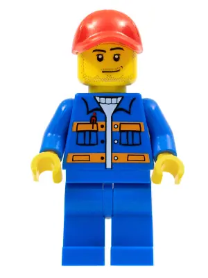 CTY0807:  Blue Jacket with Pockets and Orange Stripes, Blue Legs, Red Cap with Hole