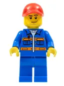Minifigurka: CTY0807:  Blue Jacket with Pockets and Orange Stripes, Blue Legs, Red Cap with Hole