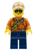 Minifigurka: CTY0808:  City Jungle Explorer Female - Dark Orange Shirt with Green Strap, Dark Blue Legs, Dark Tan Cap with Hole, Sunglasses