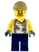 Minifigurka: CTY0815:  City Jungle Engineer - White Shirt with Suspenders and Dirt Stains, Dark Blue Legs, Dark Tan Cap with Hole, Goatee