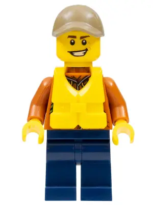 CTY0816:  City Jungle Explorer - Dark Orange Jacket with Pouches, Dark Blue Legs, Dark Tan Cap with Hole, Life Jacket Center Buckle, Big Smile