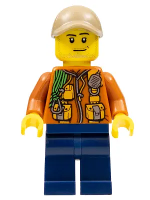 CTY0820:  City Jungle Explorer - Dark Orange Jacket with Pouches, Dark Blue Legs, Dark Tan Cap with Hole, Smirk and Stubble Beard