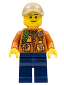 Minifigurka: CTY0820:  City Jungle Explorer - Dark Orange Jacket with Pouches, Dark Blue Legs, Dark Tan Cap with Hole, Smirk and Stubble Beard