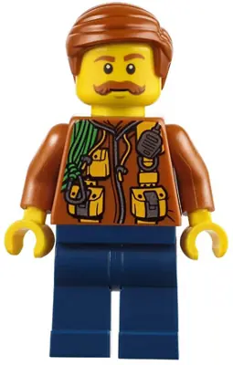 CTY0821:  City Jungle Explorer - Dark Orange Jacket with Pouches, Dark Blue Legs, Dark Orange Smooth Hair, Moustache