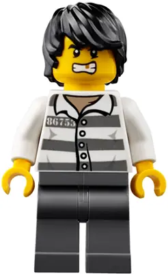 CTY0833:  Mountain Police - Jail Prisoner 86753 Prison Stripes, Black Tousled Hair