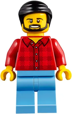 CTY0843:  Camper - Male, Red Plaid Flannel Shirt, Medium Blue Legs, Black Smooth Hair