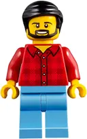 Minifigurka: CTY0843:  Camper - Male, Red Plaid Flannel Shirt, Medium Blue Legs, Black Smooth Hair