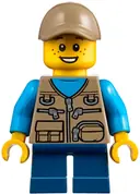 Minifigurka: CTY0845:  Child - Boy, Dark Tan Vest over Dark Azure Shirt, Dark Blue Short Legs, Dark Tan Cap, Freckles