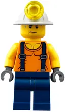Minifigurka: CTY0847:  Miner - Shirt with Straps, Dark Blue Legs, Mining Helmet, Sweat Drops