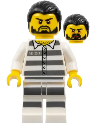 CTY0871:  Mountain Police - Jail Prisoner 50380 Prison Stripes, Black Hair, Beard