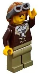 Minifigurka: CTY0879:  Mountain Police - Crook Male with Lined Jacket over Prisoner Shirt, Aviator Cap with Goggles