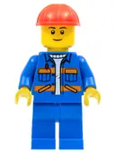 Minifigurka: CTY0889:  Blue Jacket with Diagonal Lower Pockets and Orange Stripes, Blue Legs, Red Construction Helmet