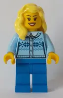 Minifigurka: CTY0892:  Fair Isle Sweater, Bright Light Yellow Female Hair over Shoulder, Blue Legs