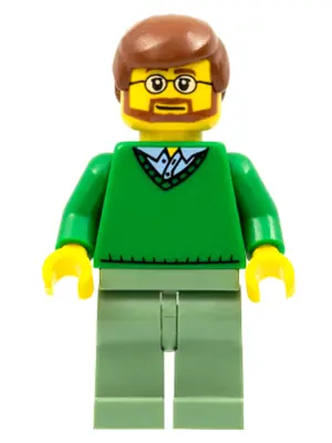 CTY0893:  Green V-Neck Sweater, Sand Green Legs, Reddish Brown Hair, Beard
