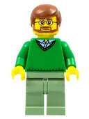 Minifigurka: CTY0893:  Green V-Neck Sweater, Sand Green Legs, Reddish Brown Hair, Beard