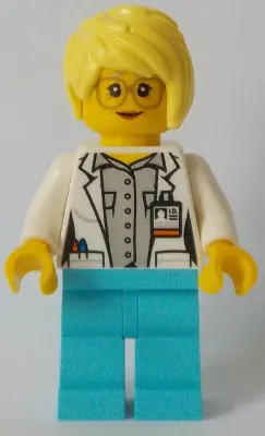 CTY0901:  White Shirt over Light Bluish Gray Shirt, Name Tag, Medium Azure Legs, Bright Light Yellow Female Hair, Glasses