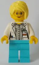 Minifigurka: CTY0901:  White Shirt over Light Bluish Gray Shirt, Name Tag, Medium Azure Legs, Bright Light Yellow Female Hair, Glasses