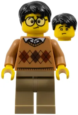CTY0902:  Medium Nougat Argyle Sweater, Dark Tan Legs, Black Hair, Large Round Glasses