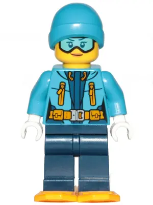 CTY0906:  Arctic Explorer - Female, Dark Blue Legs, Dark Azure Beanie, Medium Azure Ski Goggles, Bright Light Orange Snowshoes