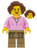 Minifigurka: CTY0910:  Hiker, Female Parent, Pink Shirt, Dark Tan Legs