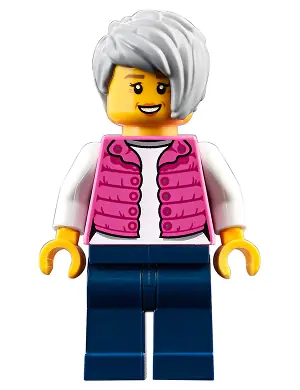 CTY0912:  Camper, Female, Dark Pink Jacket, Dark Blue Legs, Light Bluish Gray Female Hair Short Tousled