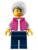 Minifigurka: CTY0912:  Camper, Female, Dark Pink Jacket, Dark Blue Legs, Light Bluish Gray Female Hair Short Tousled