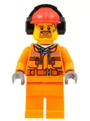 Minifigurka: CTY0935:  Construction Worker - Male, Orange Safety Jacket, Reflective Stripe, Sand Blue Hoodie, Orange Legs, Red Construction Helmet with Black Ear Protectors / Headphones, Goatee